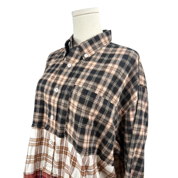 Haptics Womens Small Patchwork Plaid Button Down Collared Shirt Boho Grunge - Picture 5 of 5